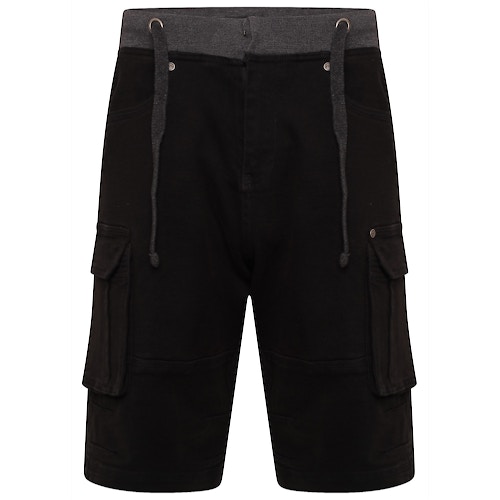 KAM Stretch-Cargo-Shorts mit gerippter Taille Schwarz